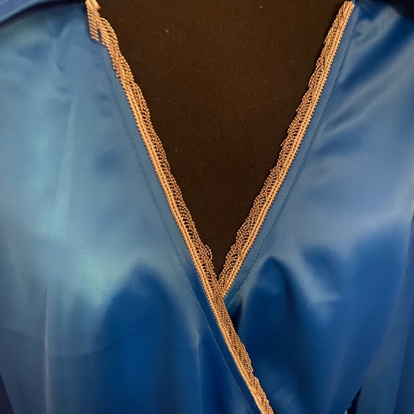 NWT Blue Satin Dress with silver metallic trim - Picture 4 of 7